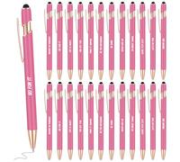 Yeaqee 24 penne a sfera con punta stilo, retrattili, 2 in 1, penne stilografiche per touch screen, penne motivazionali motivazionali, penne server in metallo, inchiostro nero da 1,0 mm (rosso rosa)