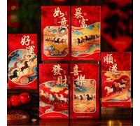 Year of Horse - Set di 6 buste rosse, grande capacità, robuste (36 pezzi)