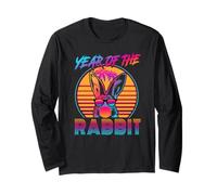 Year of The Rabbit Retro Vintage 80s Funny Bunny Lover Maglia a Manica