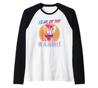 Year of The Rabbit Retro Vintage 80s Funny Bunny Lover Maglia con Maniche Raglan