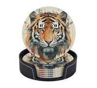 Year of the Tiger Face Sottobicchieri per bevande, set di 6 sottobicchieri in pelle con supporto resistenti al calore, sottobicchieri rotondi per tazze da bar, simpatici sottobicchieri per bevande