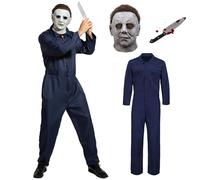 Yearsahrk 3 pezzi Michael Myers Costume per adulti Uomo Horror Tuta Scary Killer Maschera Carnevale Halloween Costume