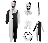 Yearsahrk Costume da terriere per bambini, maschera horror Art The Clown, costume da scary killer clown, costume per carnevale, Halloween, cosplay, accessori di scena