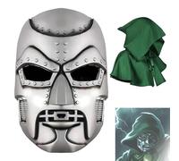 Yearsahrk Dr Doom - Maschera super criminale Victor da casco, in argento, con teschio, per carnevale, Halloween, accessori di scena (2 pezzi in lattice)