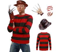 Yearsahrk Freddy Krueger Costume da incubo, 4 pezzi, maglione a righe, guanto, adesivo cicatrice, Halloween, cosplay per adulti (X-Large)