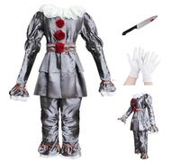 Yearsahrk Pennywise - Costume da pagliaccio horror per bambini, 3 pezzi, costume da carnevale