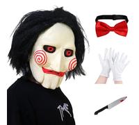 Yearsahrk Saw Mask Horror Jigsaw Clown Scary Billy Maschere - Carnevale Halloween Costume Cosplay Latex Puntelli di scena (Horror 4 pezzi)