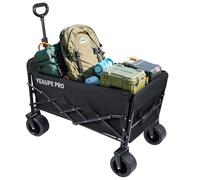 YEAUPE PRO Carrello da campeggio pieghevole resistente da 200 l, con ruote fuoristrada da 7", doppio sistema frenante e tasca in rete, 100 x 60 cm, carro pieghevole con doppia struttura a croce, per