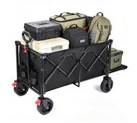 YEAUPE PRO Carrello pieghevole da campeggio da 120-160 l, ruote larghe da 17,8 cm e doppi freni anteriori, carrello pieghevole resistente con tasca in rete, design con apertura posteriore, carrello