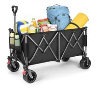 YEAUPE PRO Carrello Pieghevole e da Spiaggia - Con doppi freni anteriori, doppia forcella rinforzata e ruote grandi, Manico regolabile, Per campeggio e giardino - 150kg, 250L, Nero