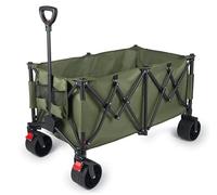 YEAUPE PRO Carrello pieghevole in 4 direzioni con apertura laterale, portata 170 l, 150 kg, pieghevole, con freno di stazionamento e manico regolabile in altezza, per spiaggia, campeggio, Verde oliva