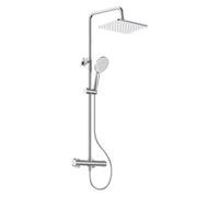 YEAUPE PRO Sistema doccia con rubinetto termostatico - Set doccia in acciaio inox cromato con doccia a pioggia quadrata da 30 x 20 cm, 3 tipi di getto, doccetta e asta doccia regolabile in altezza da