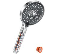 YEAUPE PRO Soffione doccia anticalcare, soffione doccia con 6 tipi di getto, ad alta pressione, risparmio idrico, grande (130 mm di diametro), cromato, nero