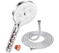 Soffione doccia con tubo 1,6M, Soffione doccia con anticalcare, YEAUPE PRO Soffione doccia alta pressione risparmio idrico 7,5L/min, soffione doccia grande (130 mm) con 6 tipi di getto, cromato Bianco