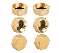 YEAUPE PRO Tappo per Tubo in Ottone,6 Pezzi G3/4"(Ø 24mm) Femmina con Guarnizione,Tappi per Tubi Esagonali in Ottone,Raccordi Idraulici Esagonale per Lavatrice, Valvola del Radiatore,Rubinetti