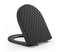 YEAUPE PRO Tavoletta WC D Forma, Copriwater, Sedile WC Chiusura Ammortizzata con Sgancio Rapido a un Pulsante, Modello di installazione allegato, Trama di rombo Nero, 43,5 * 36,2 * 5,1 CM