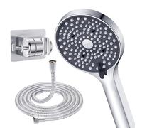 YEAUPE Soffione doccia con tubo 1,6 m, 6 tipi di getto, soffione doccia ad alta pressione, doccetta con funzione anticalcare, con supporto doccia senza foratura