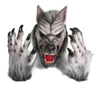 Yeaxxsqy Maschera da con zampe Maschera da Therian spaventoso e peloso realistico per cosplay
