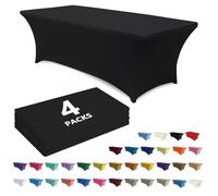 YEBABFIT ABCCANOPY 4 Pack 6 ft Spandex Tablecloths Stretch Table Cover Rectangular Table Fitted Polyester Tablecover Table Toppers Black