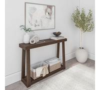YEBABFIT Plank+Beam Solid Wood Console Table with Storage, 46.25 Inch, Sofa Table with Shelf, Narrow Entryway Table for Hallway, Behind The Couch, Living Room, Foyer, Easy Assembly, Walnut