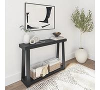 YEBABFIT Plank+Beam Solid Wood Console Table with Storage, 46.25 Inch, Sofa Table with Shelf, Narrow Entryway Table for Hallway, Behind The Couch, Living Room, Foyer, Easy Assembly, Black