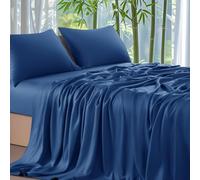 YEBABFIT Shilucheng 100% Organic Bamboo Sheets Set- King Size 1800 Thread Count Cooling and Soft Bed Sheets,16 Inch Deep Pocket,Breathable,Pilling Resistant and Comfortable-4PC(King,Navy Blue)