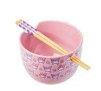 YEBABFIT Silver Buffalo Sanrio Hello Kitty and Friends My Melody and Kuromi Pastel Flowers Ceramic Ramen Noodle Rice Bowl with Chopsticks, Microwave Safe, 20 Ounces