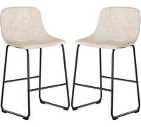 YEBABFIT TAVR Furniture Leathaire Fabric Bar Chairs with Back and Footrest Set of 2 Beige Modern Bar Stool Height for Pub Coffee Home Dinning Kitchen