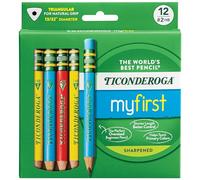 YEBABFIT Ticonderoga My First Short Triangular Wood-Cased Pencils, 2 HB Soft, With Erasers, Primary Colors, 12 Count