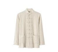 YEBAITOU Camicia a maniche lunghe da uomo stile cinese retrò cotone sciolto canapa tai chi zen, beige., XS