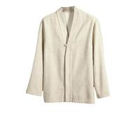 YEBAITOU Camicia da uomo autunno inverno stile cinese cotone lino canapa retrò trendy pile foderato, bianco, XL