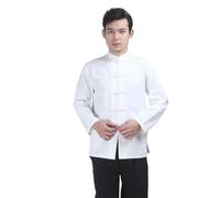 YEBAITOU Camicia da uomo stile cinese manica lunga canapa laico tè Zen, bianco, XL