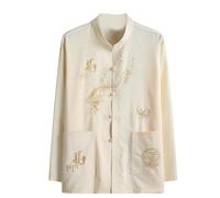 YEBAITOU Camicia uomo primavera estate stile cinese manica lunga canapa tai chi, beige., XL