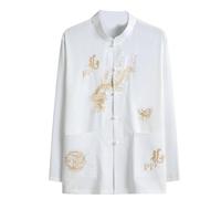 YEBAITOU Camicia uomo primavera estate stile cinese manica lunga canapa tai chi, bianco, XL