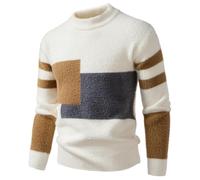 YEBAITOU Maglione da uomo autunno inverno casual allentato blocco di colore patchwork girocollo pullover, bianco, XL