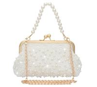 YeBon Pochette da sera con perle finte e perline, elegante e brillante, borsa da donna per matrimonio e sposa, Blu, M