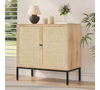Yechen Credenza con ante decorate in rattan naturale, armadio in rattan con accento per buffet, credenza, credenza, per soggiorno, sala da pranzo, ingresso, cucina, gambe in metallo