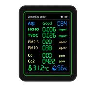 Yechiry Monitor per qualità dell'aria interna: Rileva PM2.5, PM1.0, PM10, CO2, CO, TVOC, HCHO, Temperatura e umidità Come Misuratore di qualità dell'aria per Casa, Ufficio, Scuola e Hotel (BLACK)