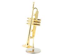 Yechiry Replica di Tromba in Miniatura, Modello di Strumento Musicale in Ottone Placcato Oro, Supporto con in Legno, Ideale per Natale, Regalo di Compleanno, Bambini e Musicisti