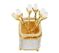 Yechiry Set di Cucchiaini da caffè, Kit con Porta Bastoncini per Mescolare il caffè e 6 Cucchiaini di Piccole Dimensioni con Strass, Adatto per Mescolare, tè, Dessert, (Forma quadrata con strass)