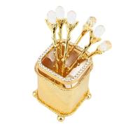 Yechiry Set di Cucchiaini da caffè, Kit con Porta Bastoncini per Mescolare il caffè e 6 Cucchiaini di Piccole Dimensioni con Strass, Adatto per Mescolare, tè, Dessert, (forma quadrata)