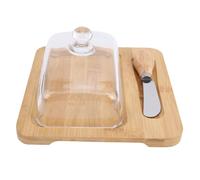 Yechiry Vaschetta per Burro in Legno, Vaschetta per Burro Alla Moda con Coperchio in Vetro Coltello, Piccolo Vassoio con Fondo Piatto per Conservare Il Formaggio, Ideale per Feste (Nature Wood Color)
