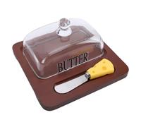 Yechiry Vaschetta per Burro in Legno, Vaschetta per Burro Alla Moda con Coperchio in Vetro Coltello, Piccolo Vassoio con Fondo Piatto per Conservare Il Formaggio, Ideale per Feste (Marrone scuro)