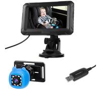Yechiry Videocamera per Auto per Bambini HD 1080P, Specchio per Auto per Bambini HD da 4,3" con Fotocamera, Monitor con Presa USB con Visione Notturna e Rotazione a 360°, Monitor Frontale per