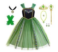 yecwkaz Bambina Abito da Principessa Anna Vestito Anna Costume Frozen Bambina con Corona Bacchetta Anello Orecchino per Compleanno Carnevale Halloween Cosplay Festa,100cm