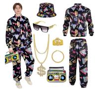 yecwkaz Costume Anni 80 90 Uomo Donna 7 Pcs Accessori Anni 80 Set Con Cappello Occhiali Collana Vestiti per Hip-Hop jogging Discoteca Carnevale-S