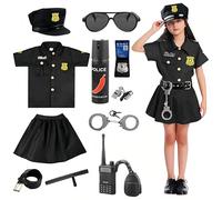 yecwkaz Costume Poliziotto Bambino Vestito Poliziotta Bambina Con Walkie-Talkie Manette Bambino kit Poliziotto Per Halloween Carnevale Compleanno Cosplay-S