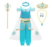 yecwkaz Costume Vestito Jasmine Principessa per Ragazza Bambini, Jasmine Costumi Aladdin Abiti con Fascia Per Halloween Carnevale Costumi Natale Compleanno Festa Cosplay Outfits,130cm
