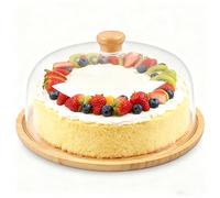 YedZen Piatto per torta con coperchio, Ø 28 cm, infrangibile, con cappuccio e manico in legno, campana per torte in acrilico, supporto per torte, campana per torte, frutta, feste, dessert, pane