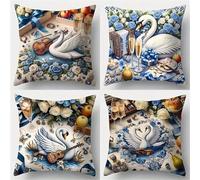 Yeecer Federe Cuscini 55x55 cm Set di 4 Violino Cigno Rose Quadrato Copricuscini per Divano,Vellutato Moderni Fodera per Cuscino Decorativi per Casa Camera da Letto Ufficio